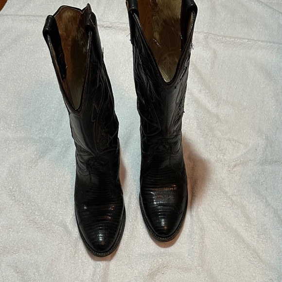 Dan Post Shoes - Dan Post Women Black Leather and Lizard Cowboy Boots
